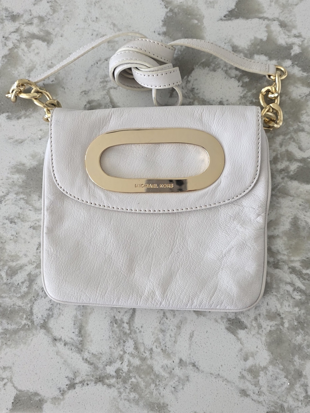 Michael Kors Cream Leather Crossbody with Gold Accent